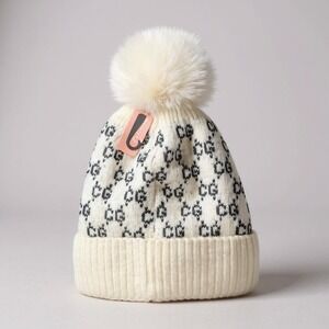 Knit Beanie Ivory Pom Pom Winter Hat Warm Knitwear‎ Fashion Beanie